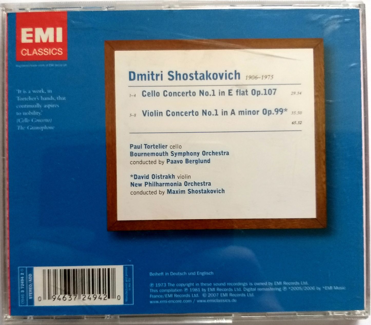 Shostakovich Cello & Violin Concertos Tortelier Oistrakh 2007r