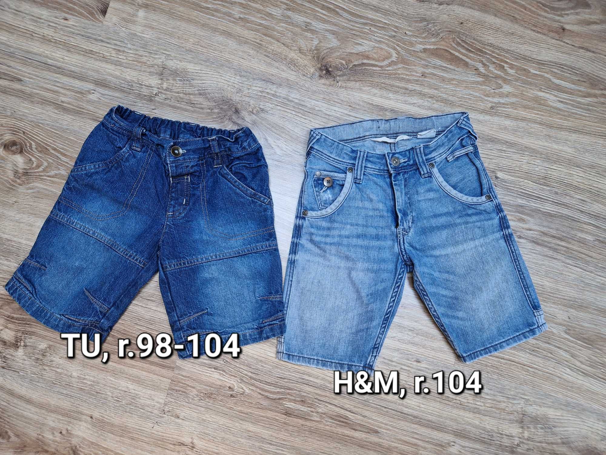 Krótkie spodenki, jeansy, szorty r. 98/104 H&M, TU