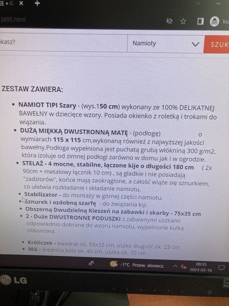 Tipi namiot ze stabilizatorem oknami poduszkami