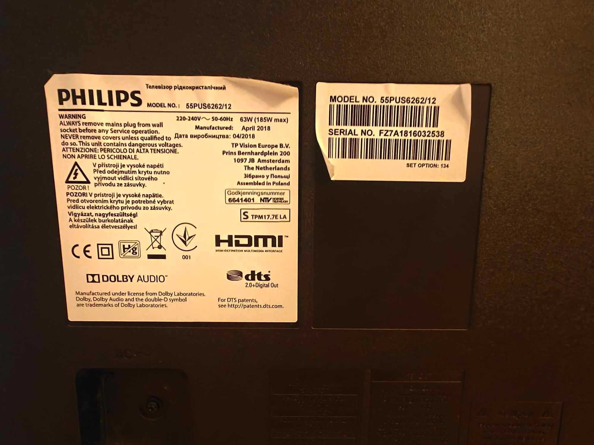 Telewizor Philips 55PUS6262/12 -  55 cali - uszkodzona matryca