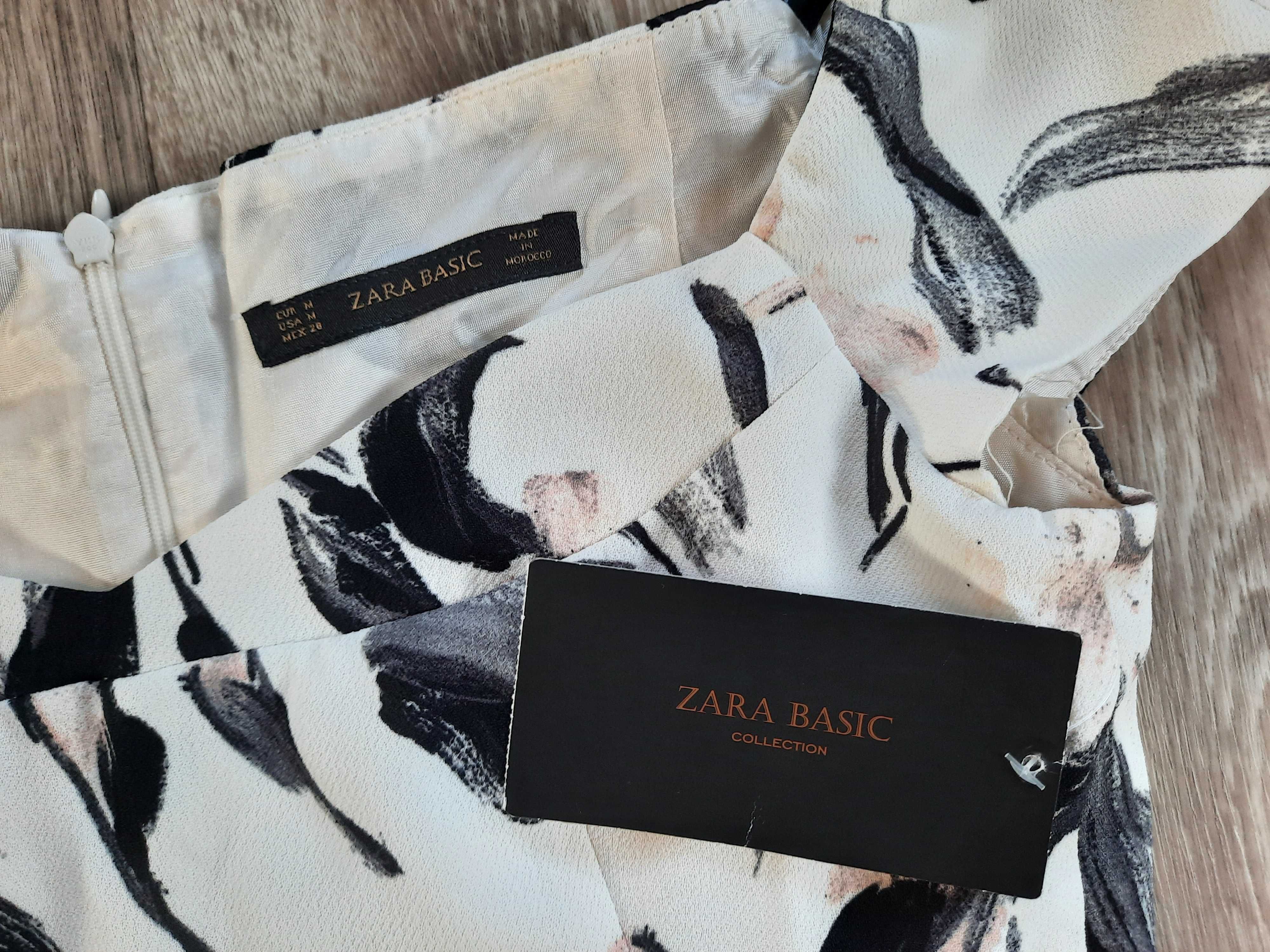 Новое бежевое платье Зара Zara р.М миди юбка клеш в цветы трендовое