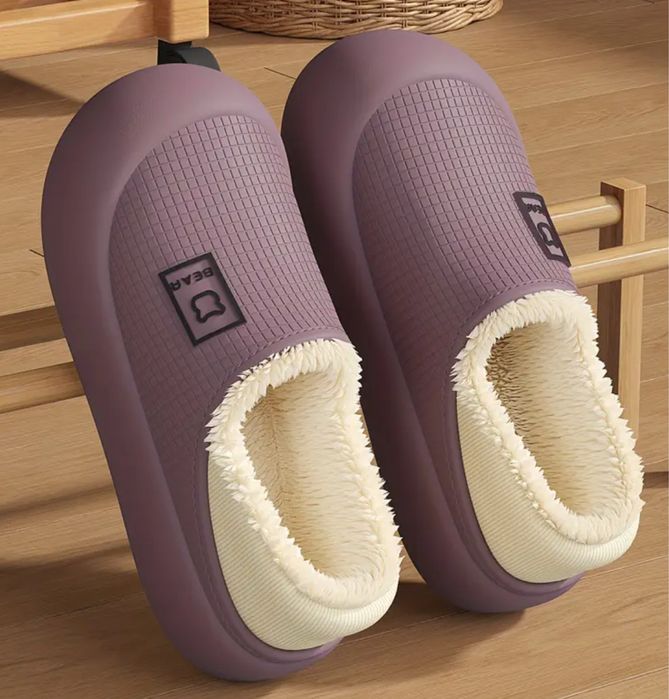 Buty damskie klapki fioletowe ocieplane kapcie 40-41