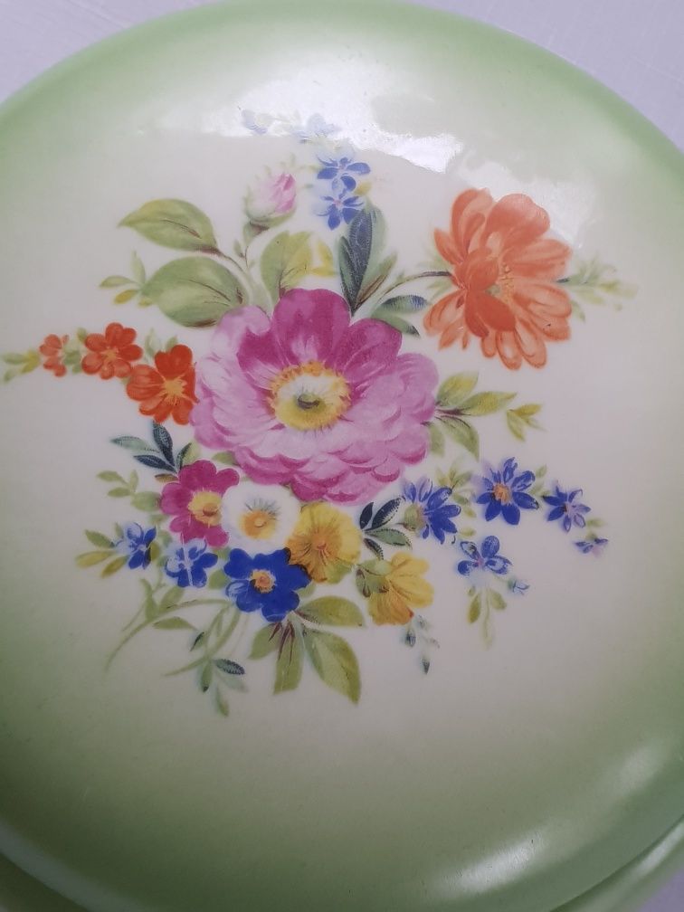 Bombiniera,  ĆMIELÓW,  porcelana cieniowana zielona kwiat Vintage PRL