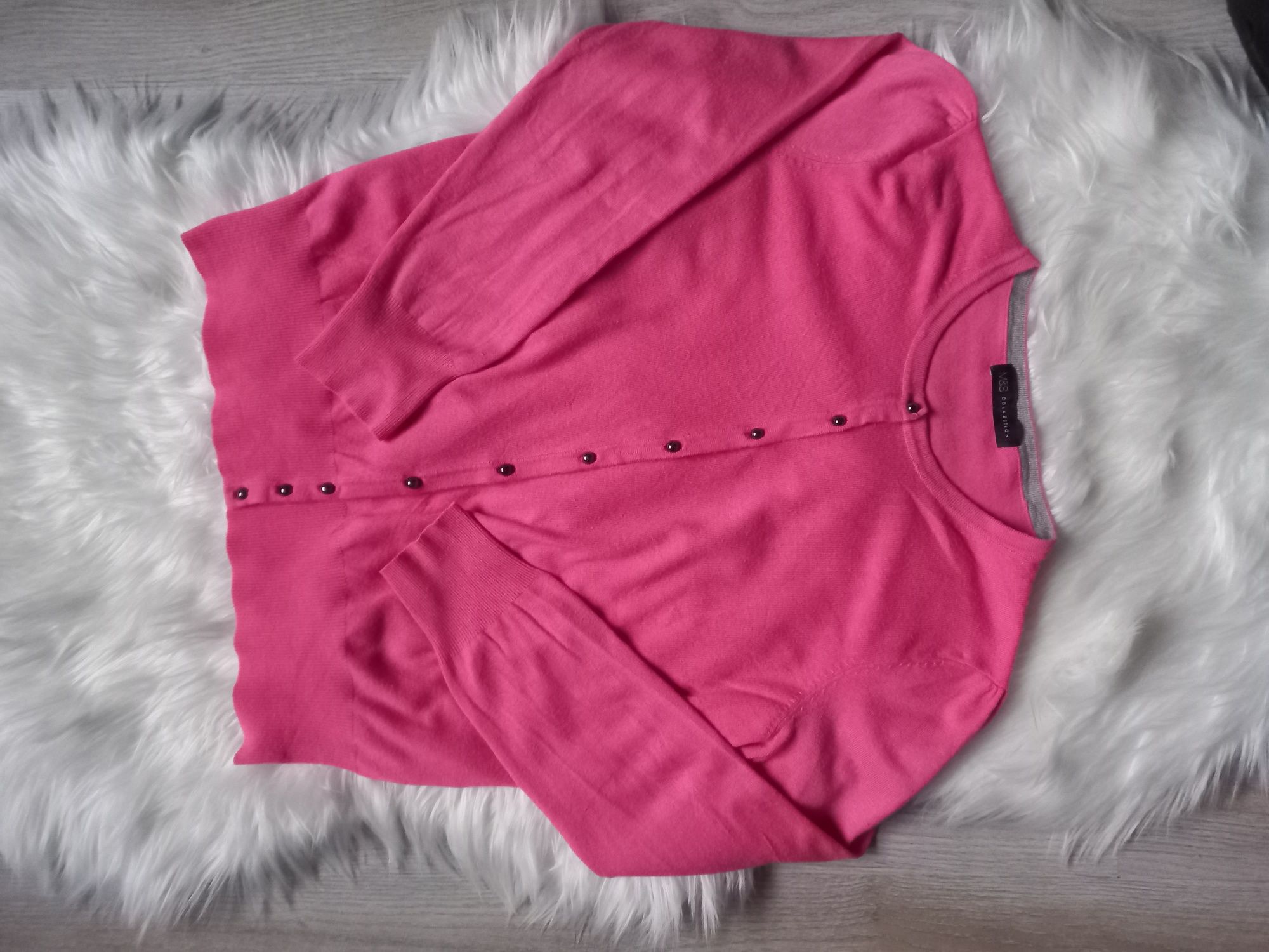 Sweter sweterek zapinany M&S Collection róż roz 42 XL Viscose