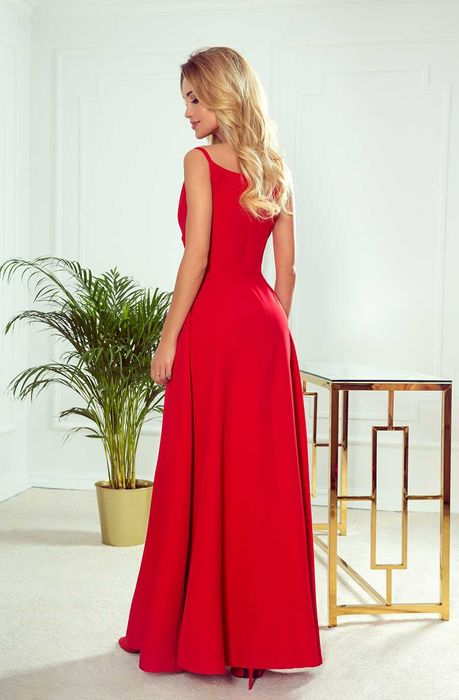 Elegancka maxi długa suknia na ramiączkach - CZERWONA - S