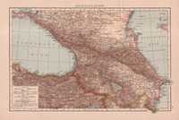 Kaukaz Gruzja Armenia Czeczenia. Stara mapa 1893 r. autentyk