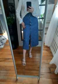 Spódnica midi jeansowa dżinsowa spódniczka maxi guziki rozporek