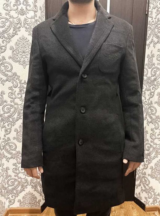 Пальто мужское Appart, серое, шерсть, длинное, осеннее, зимнее, 48