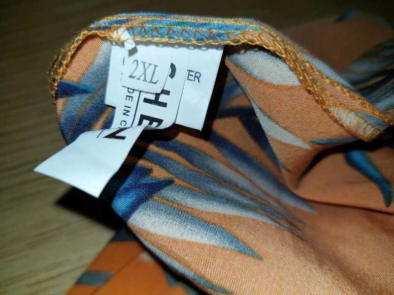 Szorty Shein 2xl spodenki pomarańcz niebieski hawajski wzór