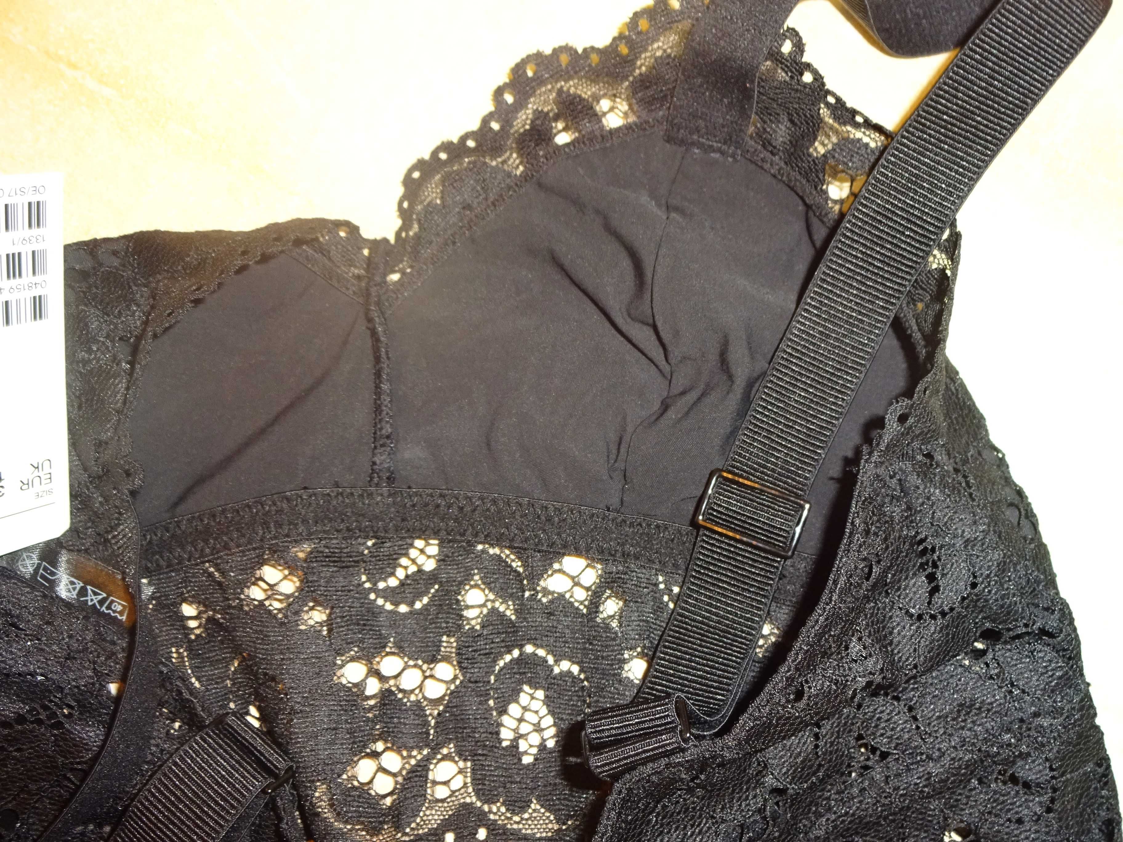 H&M czarny koronkowy wkładany biustonosz top r. 36