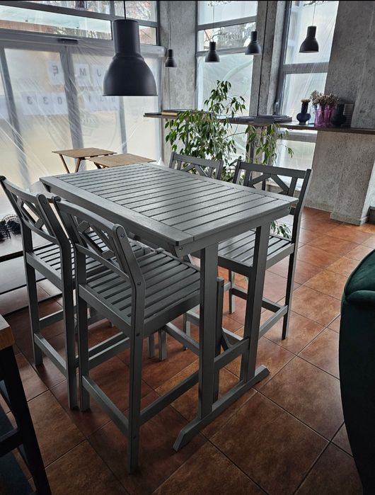 IKEA BONDHOLMEN Stół barowy + 4 krzes bar, Bondholmen szara bejca