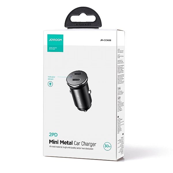 Mini ładowarka samochodowa Joyroom JR-CCN06/30W 2x USB-C metalowa - cz
