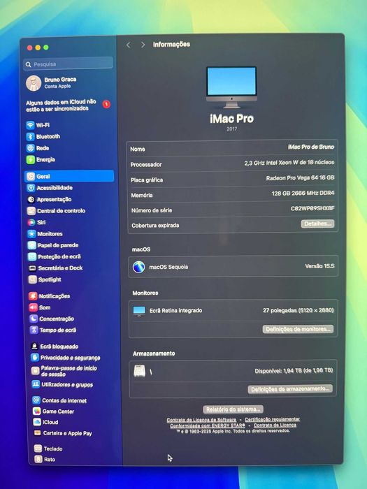 Apple iMac Pro - 27", Intel Xeon W, 128GB RAM, 64 GB GRAFICa, 4TB SDD