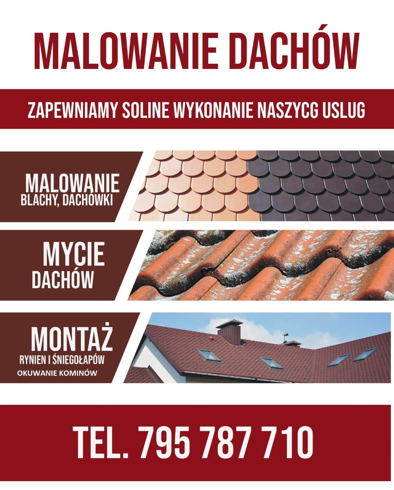 Malowanie czyszczenie Dachów, kominy rynny