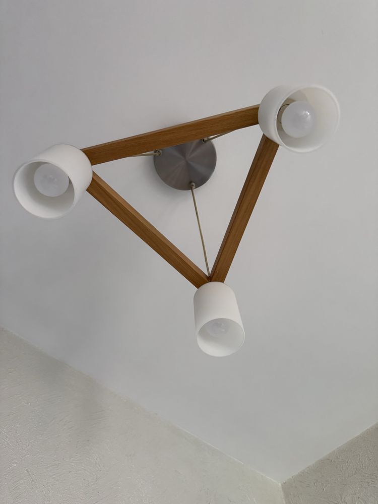 Lampa wisząca żyrandol 3xE14 nowoczesny loft drewniany biały srebrny