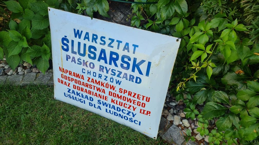 Stary szyld emaliowany wypukły, tablica PRL retro vintage
