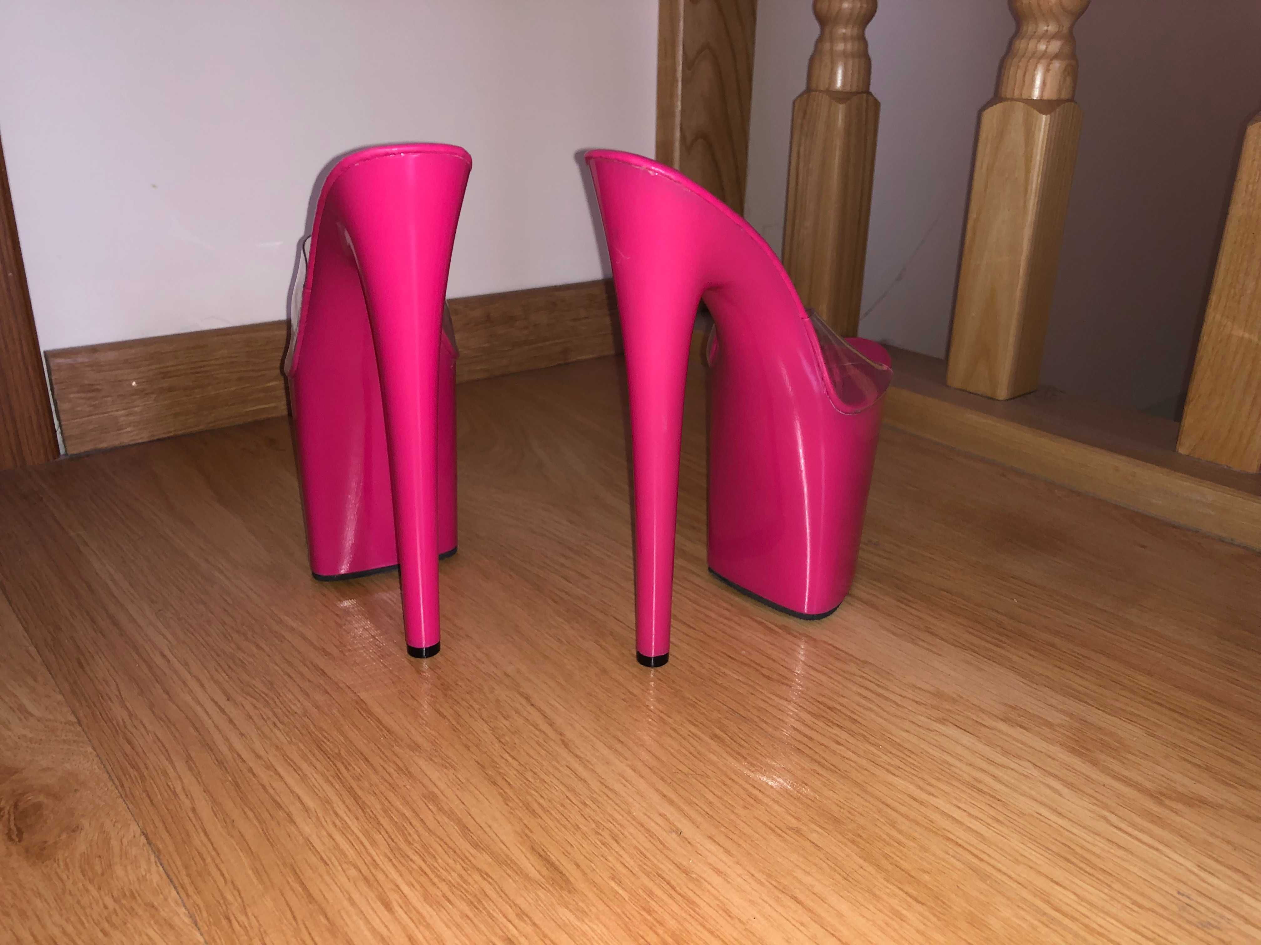 23/ OD RĘKI 36 Szklanki gogo szpilki obcasy 20cm klapki różowe fuksja