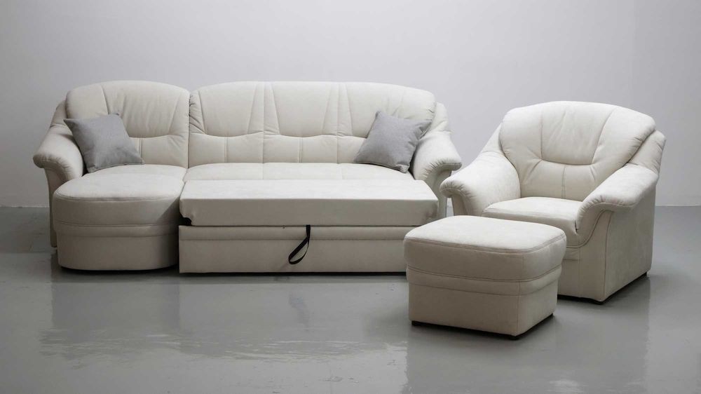 TŁG DESIGN NAROŻNIK funkcja spania fotel PUFA, rogówka sofa tkanina ko