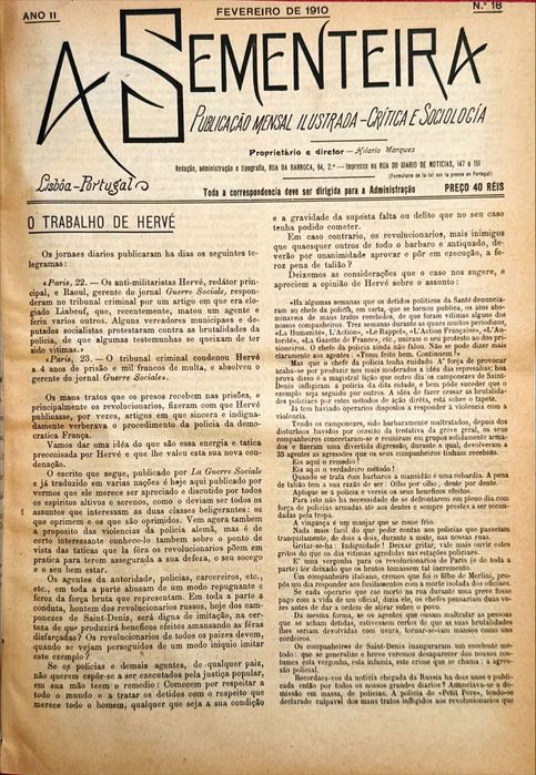 A Sementeira - 1908/1910 - Revista Critica e Sociologia