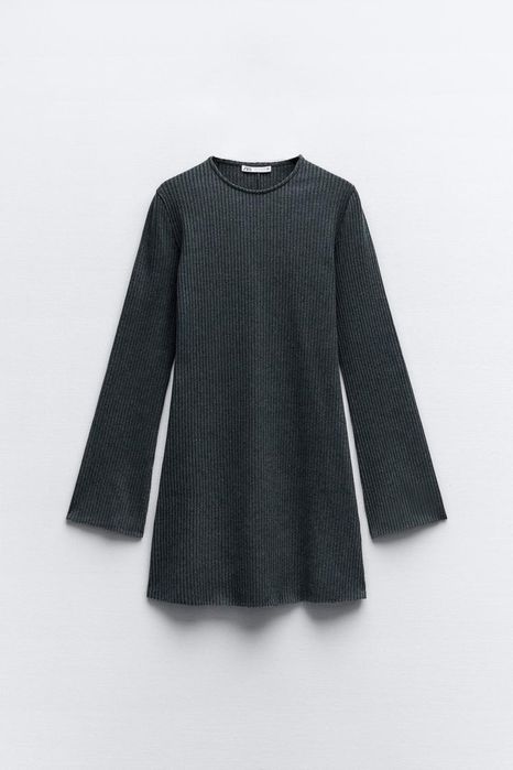 Сіра сукня в рубчик zara міні / серое платье мини в рубчик зара