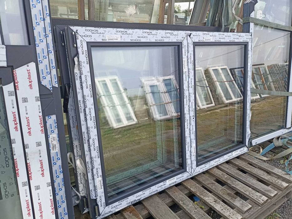 Okno pcv 184/129 antracyt obustronny trzy szyby