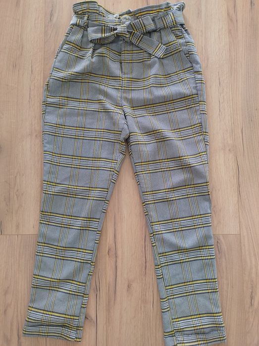 Eleganckie spodnie S kratka szare wysoki stan