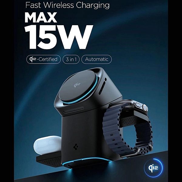 Ładowarka indukcyjna Spigen Essential EF223MS 3w1 QI2 - czarna