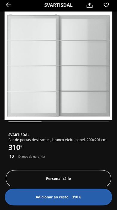 Portas deslizantes IKEA SVARTISDAL 200x201