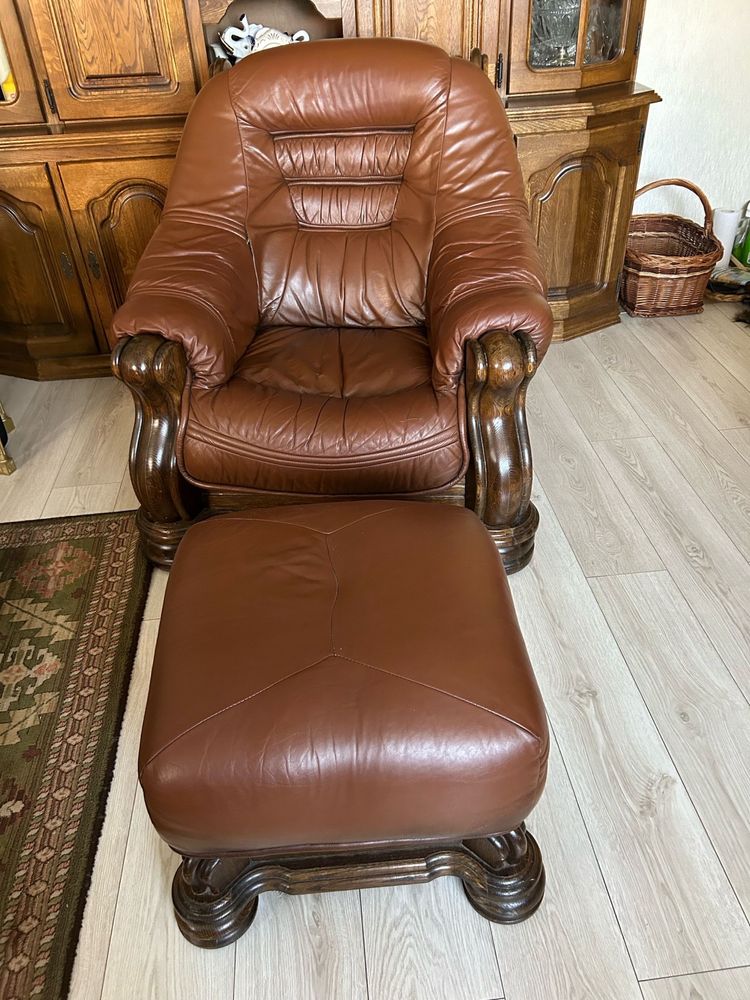 Zestaw wypoczynkowy KLER sofa fotel podnóżek skóra