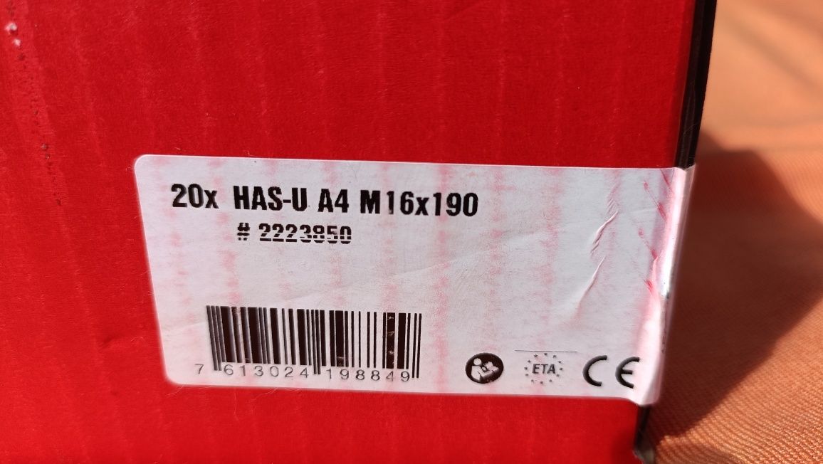 Szpilka szpilki kotwa kotwy Hilti m16x190 has-u a4 20szt z kwasówki
