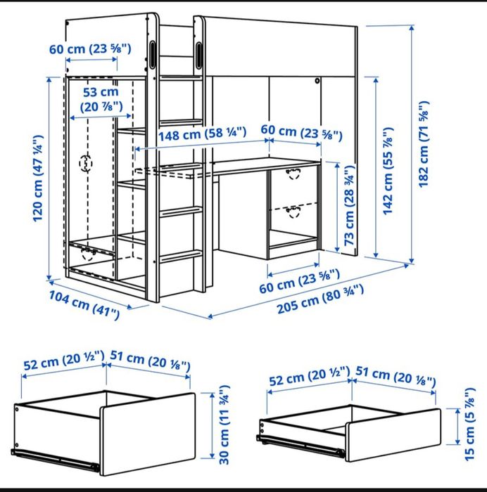 Cama alta com roupeiro e secretária IKEA