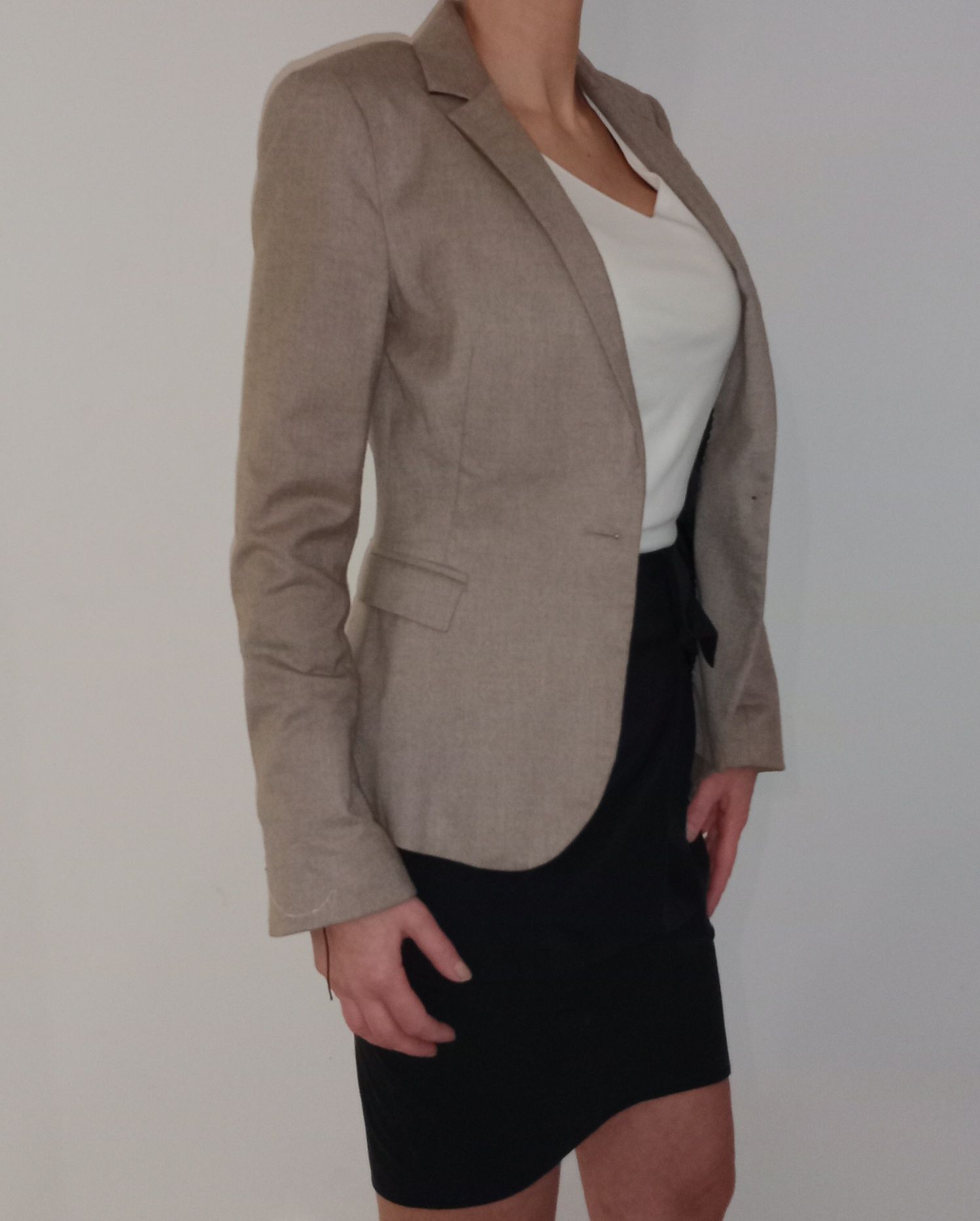 Zara XS 34 beżowy brązowy żakiet marynarka święta praca szkoła