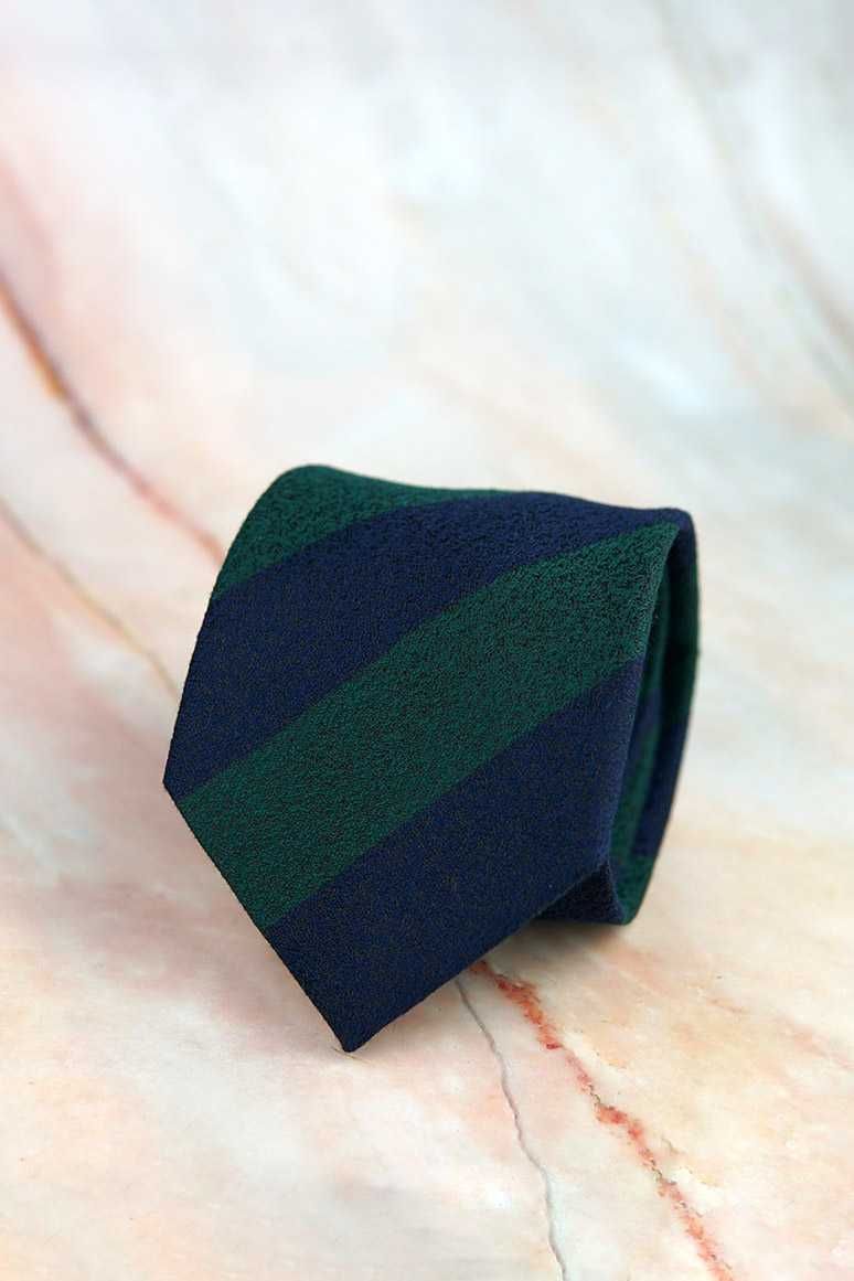 NOWY krawat regimental granatowo-zielony 8cm zieleń szeroki pasy ślub