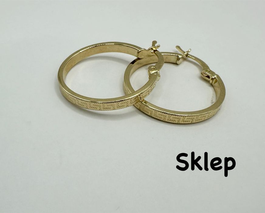 Złote Kolczyki Koła Kółka Wzór Grecki Pr.585 NOWE !