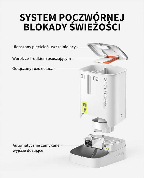 PETKIT Dozownik karmy 5L z kamerą 1080P WiFi podwójny lejek AI kot,.