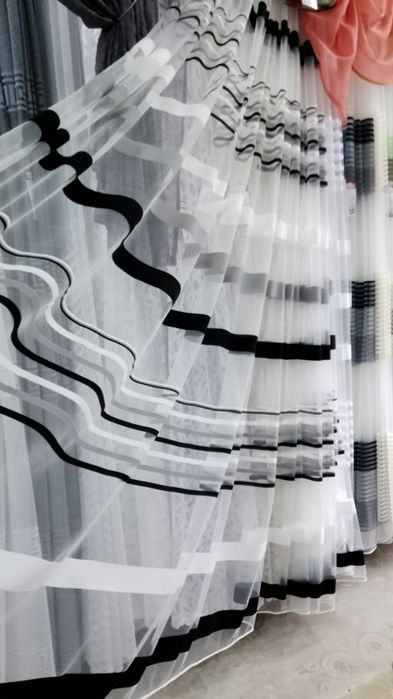 Тюль смужка мілка,крупна  різнокольорова