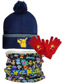 Ciepła czapka zimowa z pomponem + rękawiczki + komin Pokemon 56