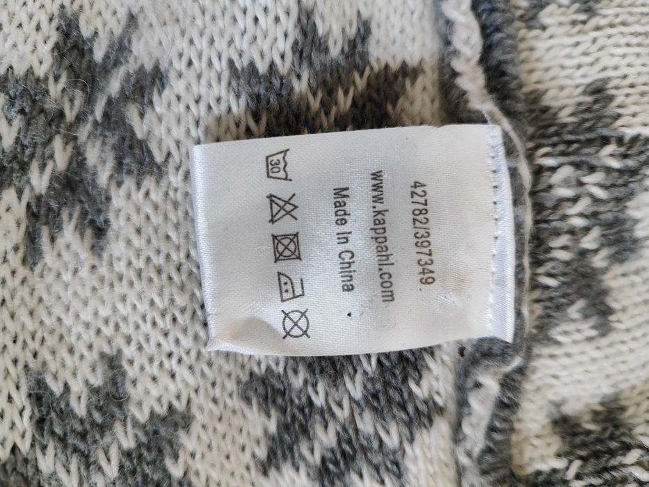Swetr wiązany narzutka szaro biała śnieżki wełna 34/36 KappAhl