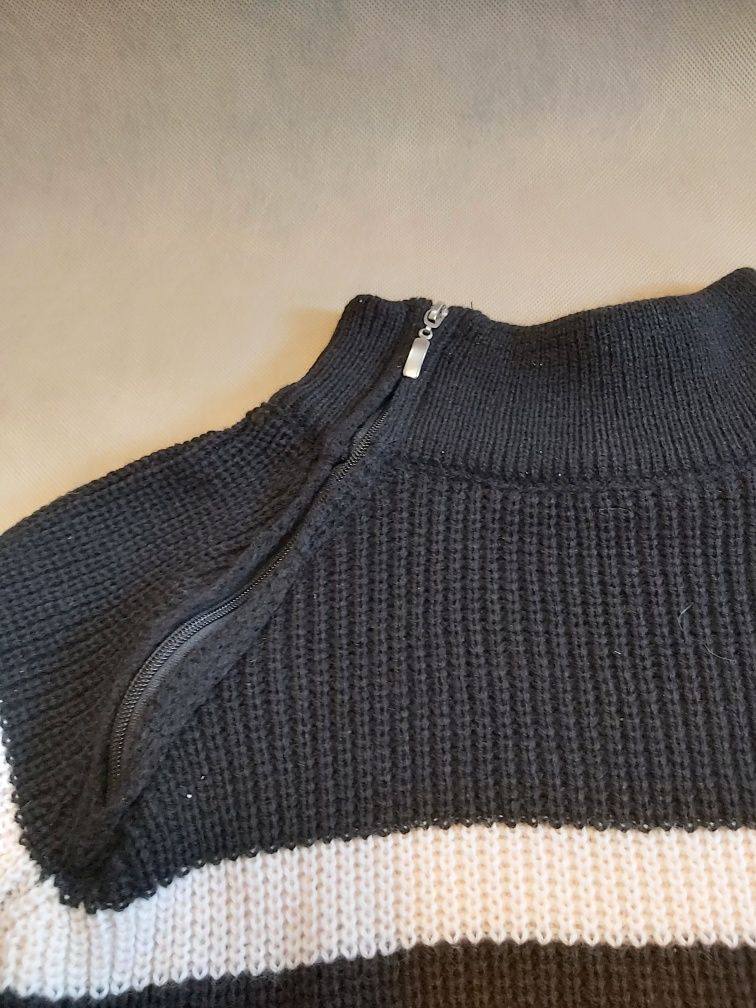 UNI Nowy damski sweter paski Gruby golf suwak