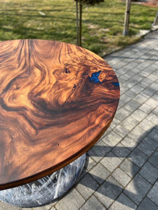 Nowoczesny okrągły stół suar egzotyczne drewno żywica 130 cm #8