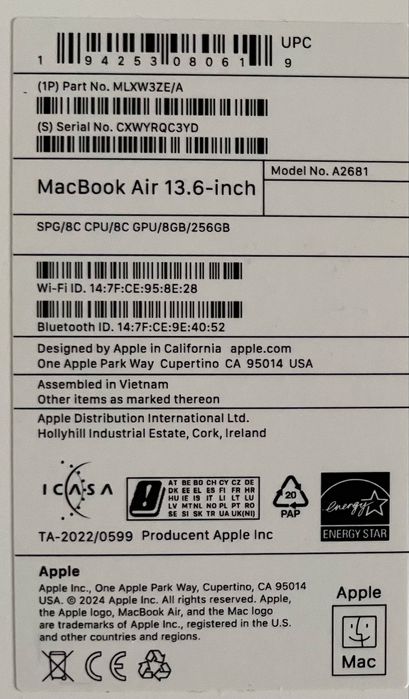 Apple MacBook Air 13,6" M2 - Gwarancja