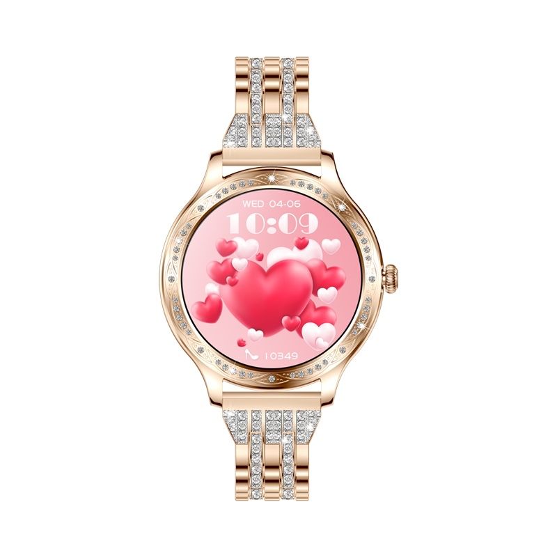 Elegancki Smartwatch damski złoty cyrkonie rozmowy IPhone Android