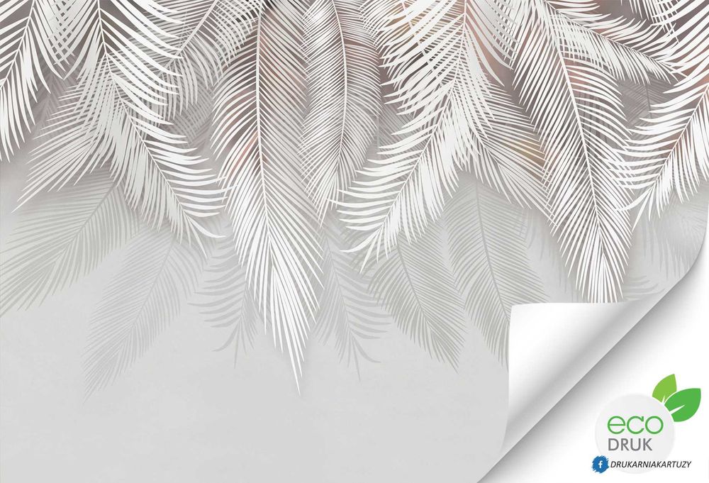 Fototapeta 3d LIŚCIE PALMY Winylowa 350x256 cm w odcieniach szarości