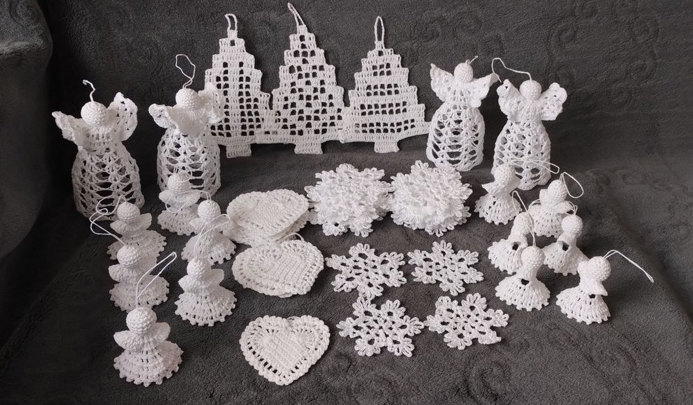 Ozdoby świąteczne, ozdoby na choinkę, aniołki na szydełku