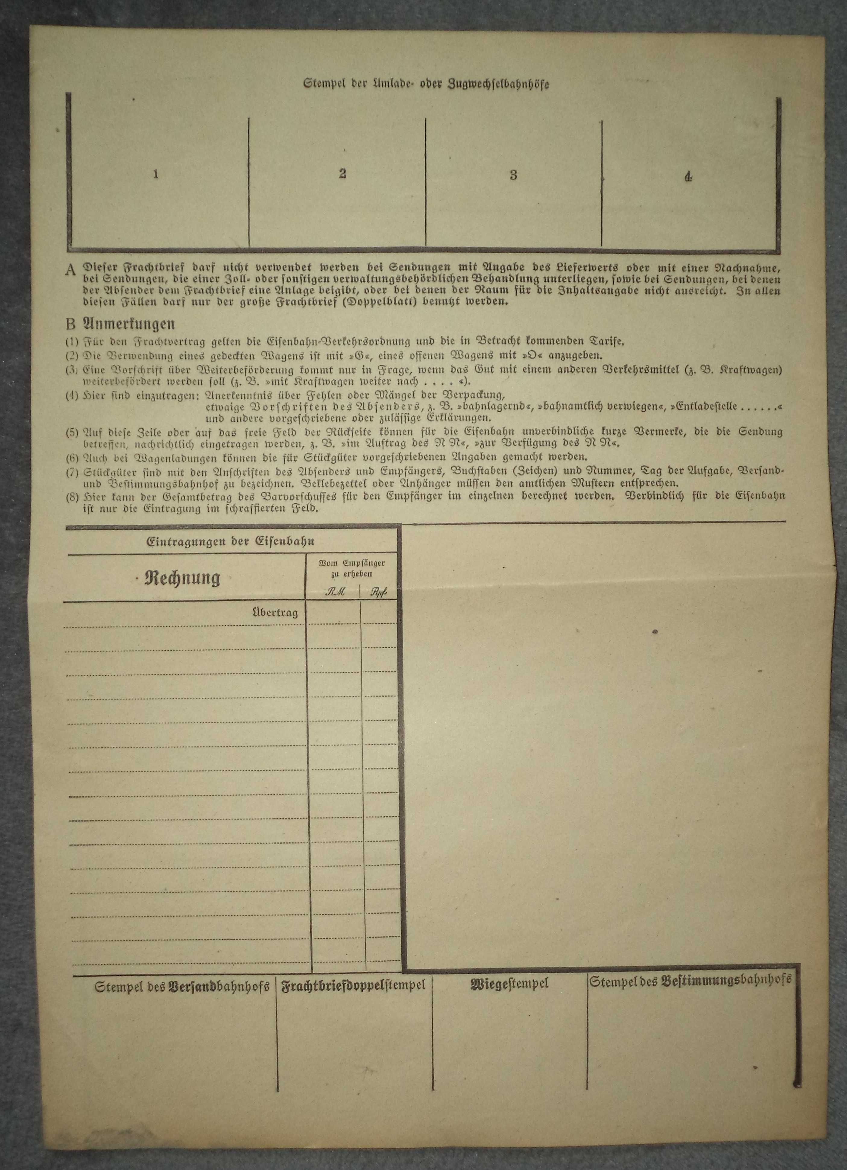 Wehrmacht - Frachtbrief - Hindenburg - list przewozowy