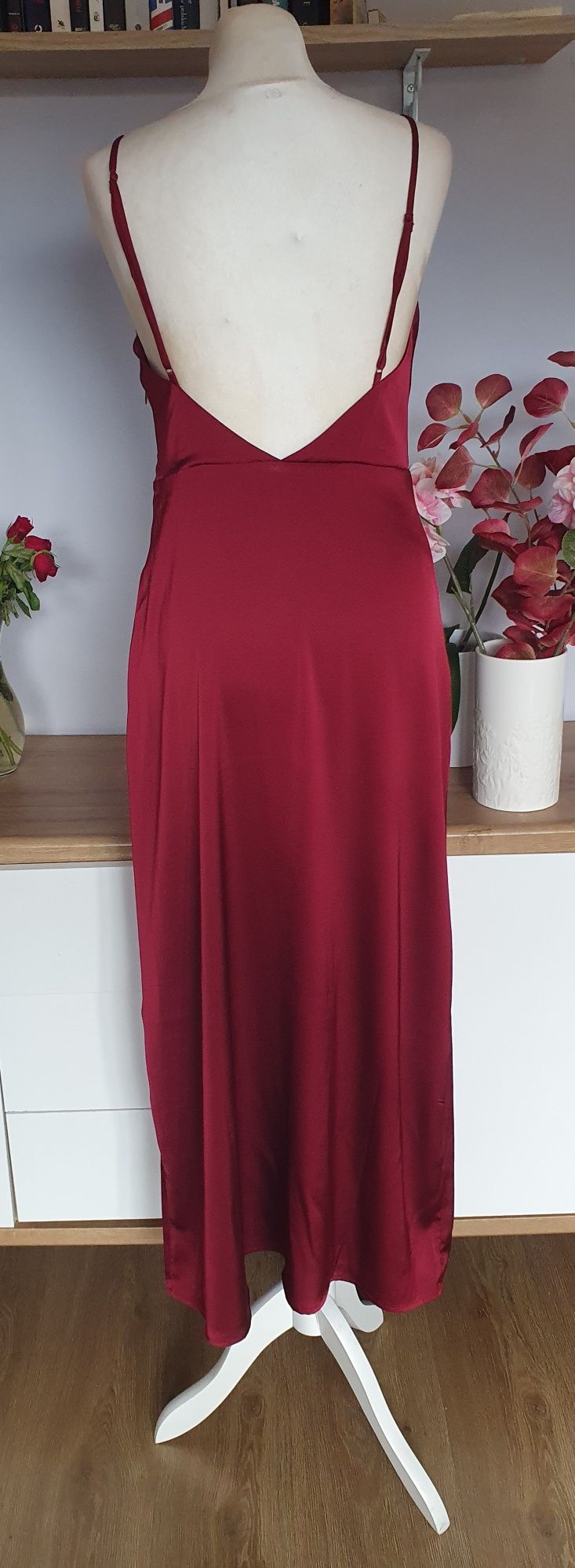 Elegancka prosta dluag bordowa sukienka rozmiar M wesele,bal,impreza