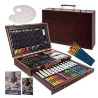 Zestaw do malowania w walizce XXL Kredki Farby Pędzle - 130 elementów