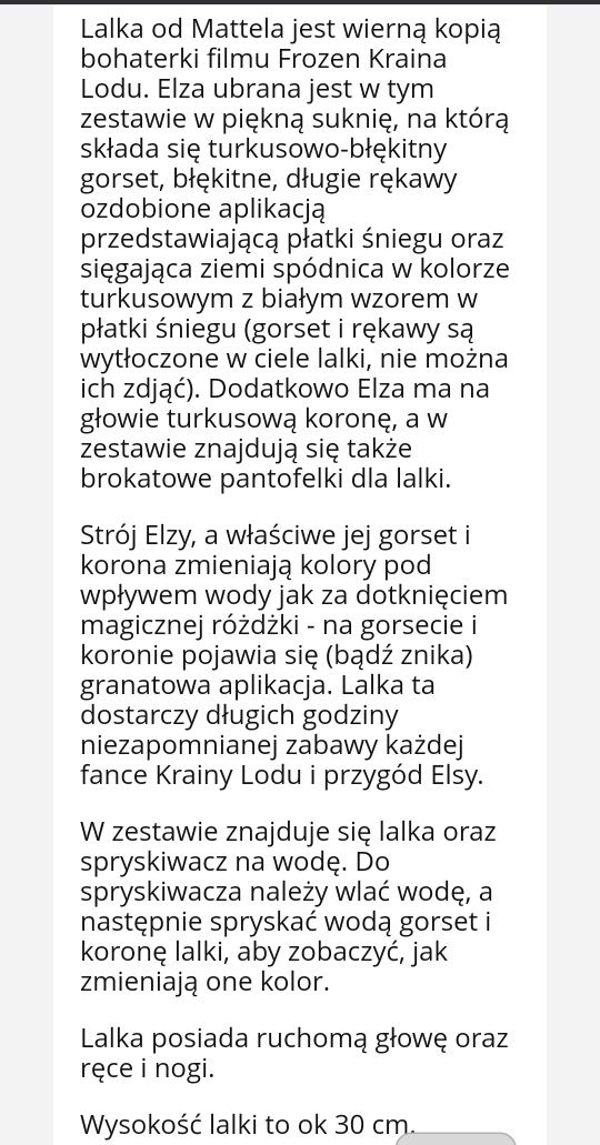 Lalka elza kraina lodu zmieniajaca kolor