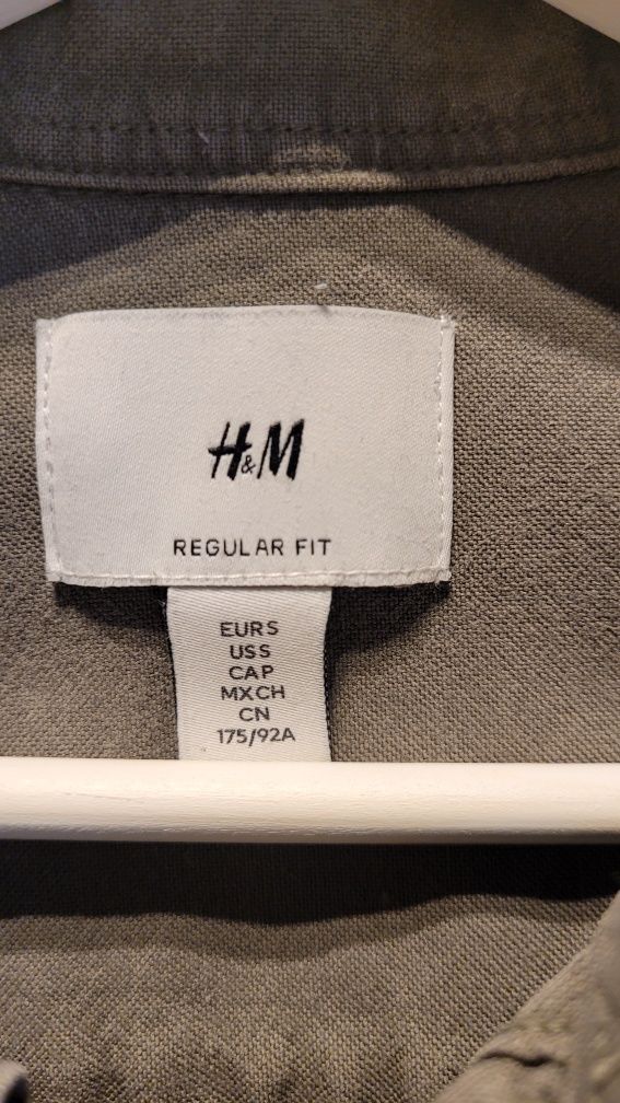 Koszula męska HM S khaki długi rękaw regular fit