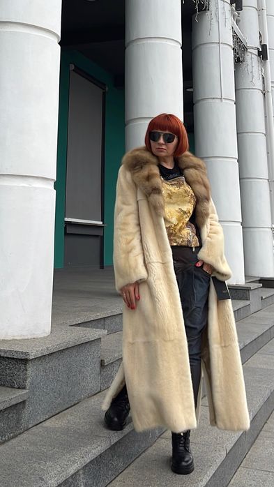 Норкова шуба з соболем Італія брендова норка Nafa pearl р.46-48 130 см